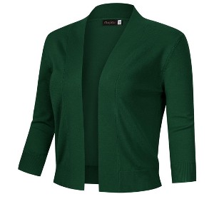 Women’s 3/4 Sleeve Cropped Cardigan Sweaters Open Front Knit Short Bolero Shrugs - 1 of 4
