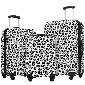 NAYSAYE Luggage 3 Piece Set Hardshell Spinner Suitcases with TSA Lock Expandable for Travel, White and Black Leopard, 28.35"*17.91"*11.61" - 1 of 4