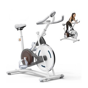 VisioGear Exercise Bike, Indoor Cycling Bike with 245 lbs Weight Capacity, Stationary Bikes for Home Cardio Gym Workouts, White, 42"*41.6"*21.6" - 1 of 4