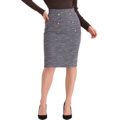 Allegra K Women's Pencil Tweed Winter Classic Skirts Black X-small