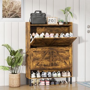 TIRAMISUBEST Shoe Cabinet Storage for Entryway, Shoe Organizer with 2 Flip Drawers, Farmhouse Wooden Hidden Freestanding Shoe Cabinet with Metal Legs - 1 of 4