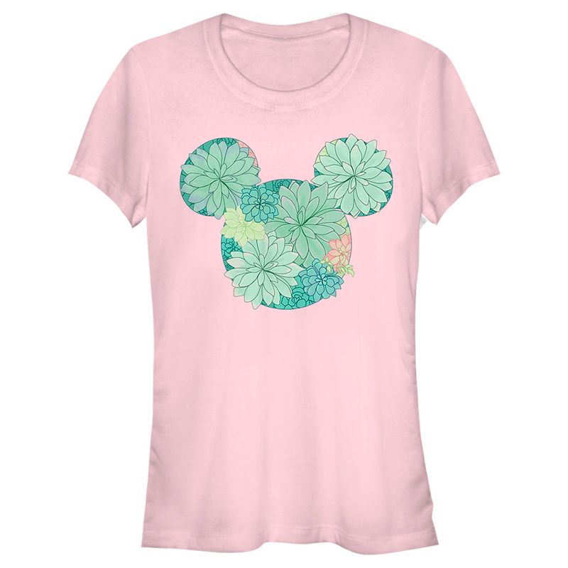 Juniors Womens Mickey & Friends Succulent Mickey Mouse Logo T-Shirt, 1 of 5