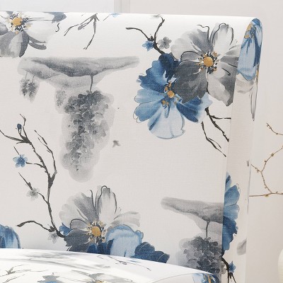Matte Black Floral Fabric Accent Chair with Tapered Legs
