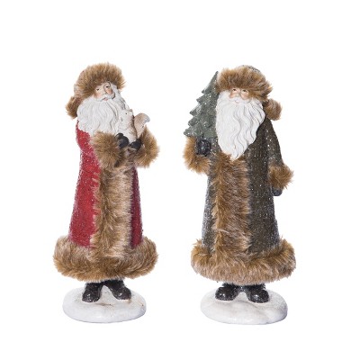 Transpac Medium Resin Woodland Santa Figurine Set of 2 Christmas Home Decorations