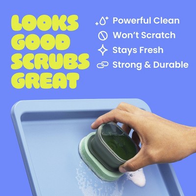 Brite by Scotch-Brite Fillable Palm Scrubber Dish Sponge with Built-in Soap Dispenser and Drain + Dry Stand