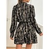 Coolmee Women's Casual Summer Fall Dresses Waisted Long Sleeve Printed Button Down V Neck High Waist Ruffle Hem A Line Flowy Mini Dresses L Black - 4 of 4