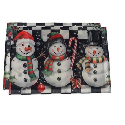 Unique Bargains Christmas Place Mats Snowmen Flax Black White 11.8"x17.7" 2 Pcs