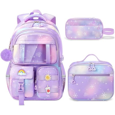 FATMOON 17″ School Backpack for Back to School - Cute Students Bookbag Travel Back Pack  with Lunch Box- for Age 6-18 Students