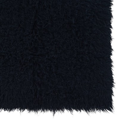 Handmade Black Rectangular Shag Wool Area Rug