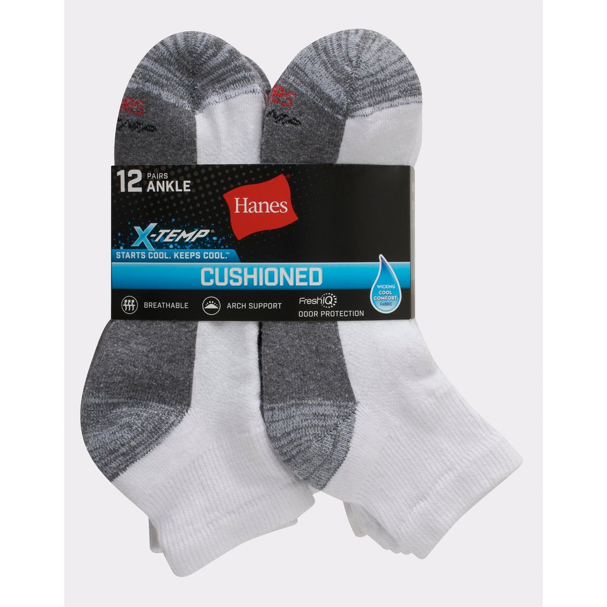Hanes Men's X-Temp Cushioned Ankle Socks, 12-Pairs - thumbnail 8