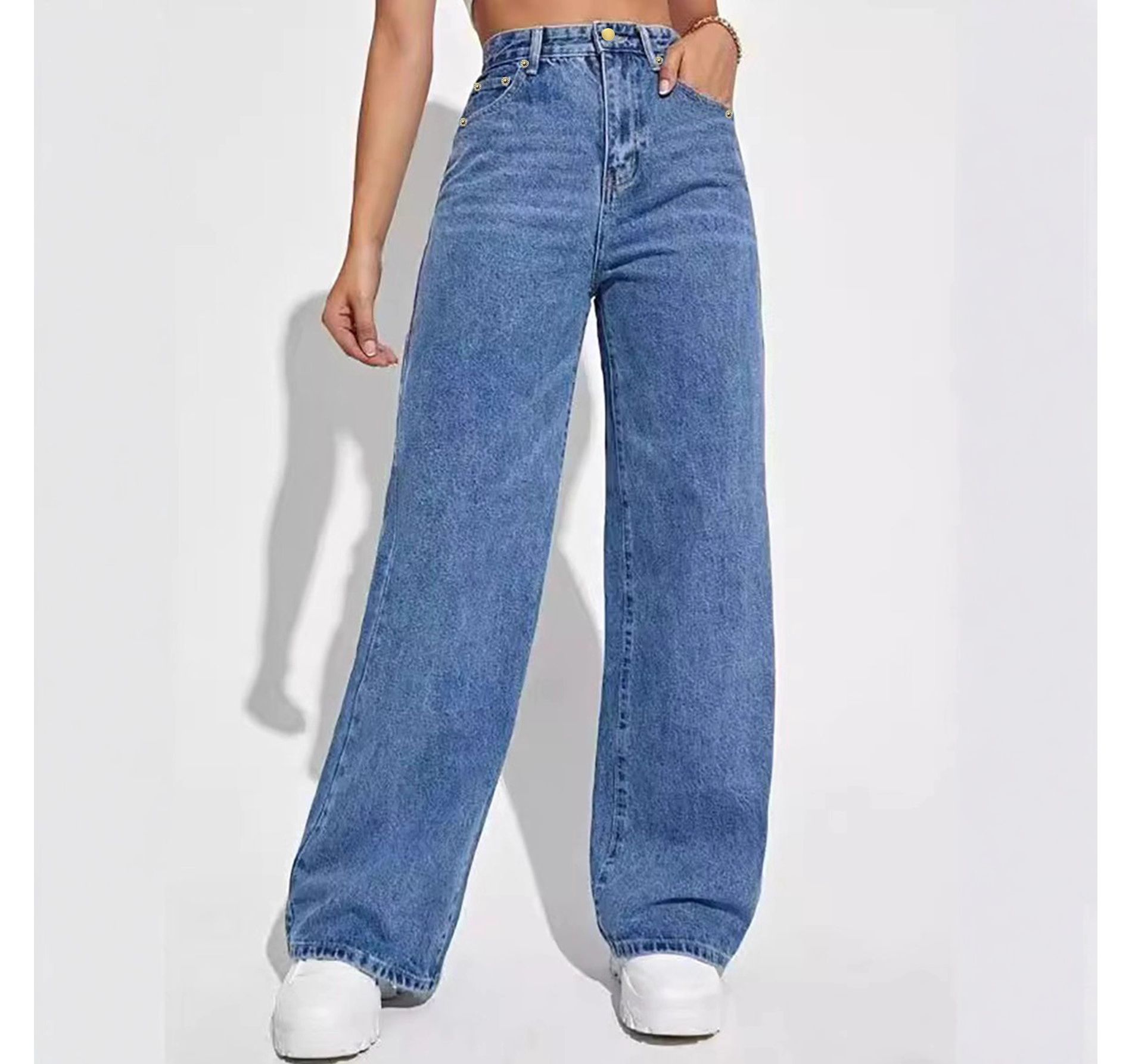 BLUEMING Straight Leg Jeans for Women,High Waisted Wide Leg Loose Stretchy Boyfriend Denim Pants Baggy Jeans for Women