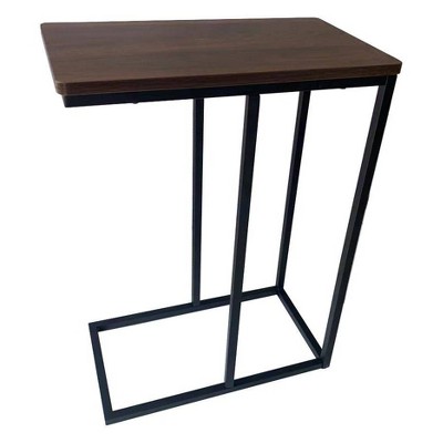 Mid-Century Walnut and Black Metal C-Shaped End Table