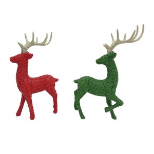 Transpac Resin Wicker Texture Deer Figurine Set of 2 Decorative Christmas Tabletop Decor for Indoor Use and Gift Giving - 1 of 1