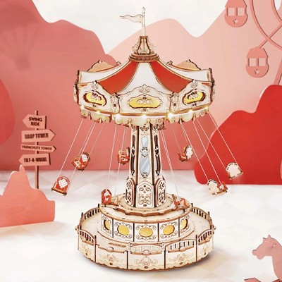 ROBOTIME Swing Ride DIY  3D Wooden Puzzle, Gift for Birthday Children Adult,5.9'*5.9''*10.6''