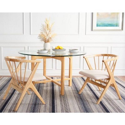 Natural Wood Upholstered Linen Windsor Arm Chair