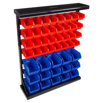 47 Bin Tool Organizer ? Wall Mountable Container with Removable Drawers for Garage Organization and Storage by Stalwart (Red/Blue)