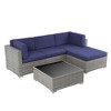 Sonkuki 5-Piece Patio Conversation Sets, Brown Ratten Sectional Sofa Set with Cushion - 2 of 4