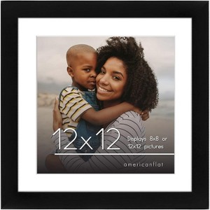 Americanflat 12x12 Picture Frame with Shatter-Resistant Glass - Use as 8x8 Frame with Mat or 12x12 Frame Without Mat - Signature Collection - Black - 1 of 4