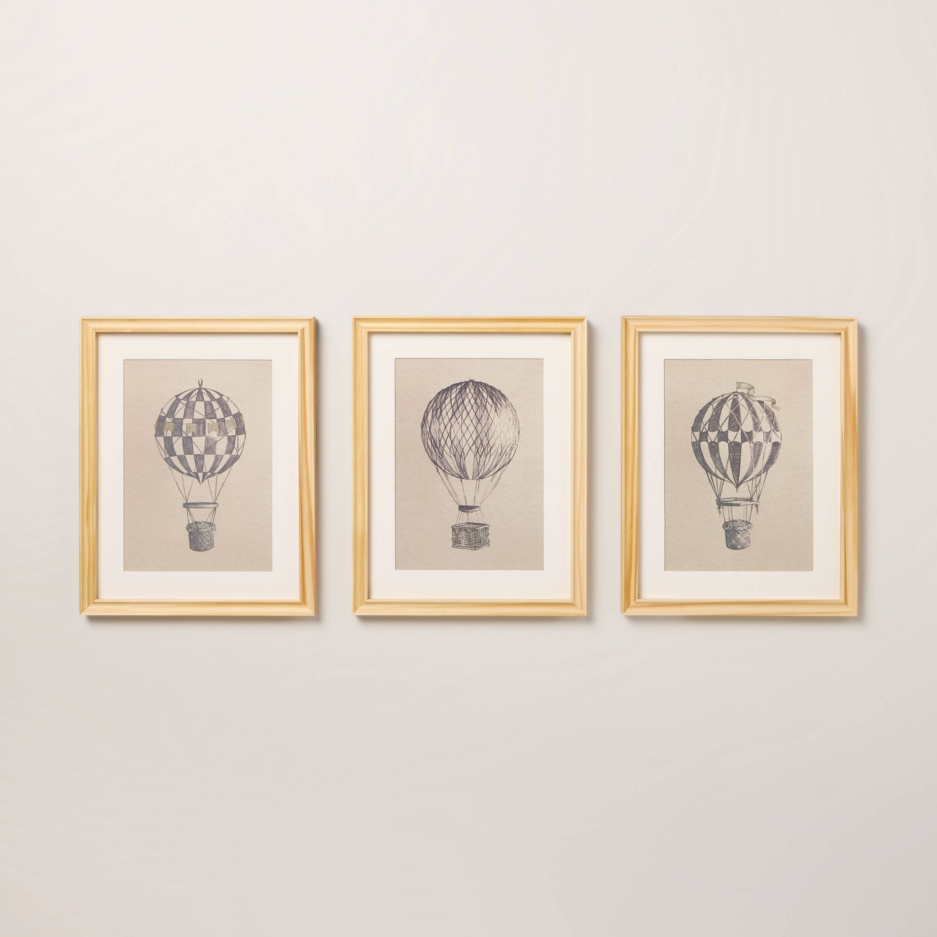 11"x14" Hot Air Balloon Sketch Framed Wall Art (Set of 3) - Hearth & Hand™ with Magnolia