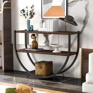 Demilune Shape Console Table, 48" Industrial Style Entryway Table with 3-Tier Open Storage Shelf, Wooden Sofa Table with MDF Desktop and Metal Frame - 1 of 4