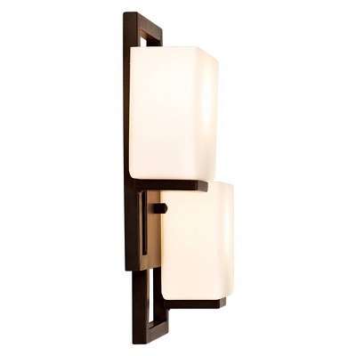 Contemporary Bronze 19" Wall Sconce with Opal Glass Shades