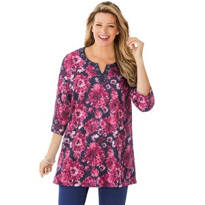 Woman Within 7-Day Three-Quarter Sleeve Grommet Notch Tunic - 1 of 4