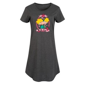 Women's Hey Arnold! Valentine's My Love Graphic T-shirt Dress - Heather Charcoal - 4X - 1 of 4