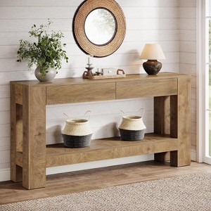 Lantine 63" Wooden Console Table with 2 Drawers, Farmhouse Entryway Table with Storage Shelf, Sofa Table for Living Room, Hallway - 1 of 4