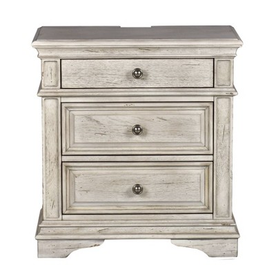 Highland Park Transitional 3-Drawer Nightstand in Distressed Ivory