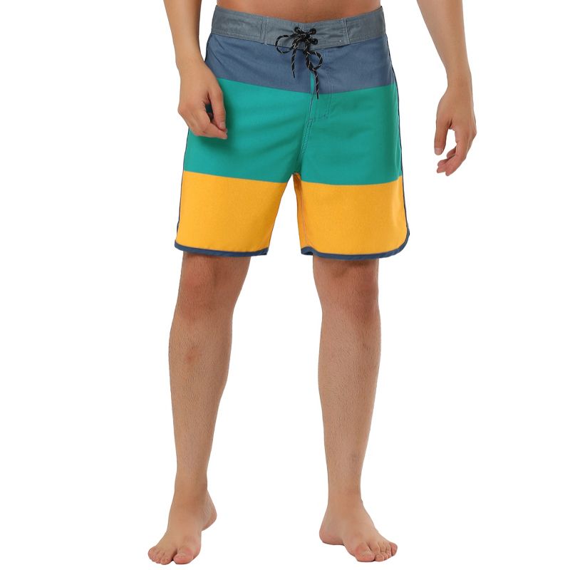 TATT 21 Men's Summer Casual Color Block Drawstring Surfing Beach Board Shorts, 1 of 7