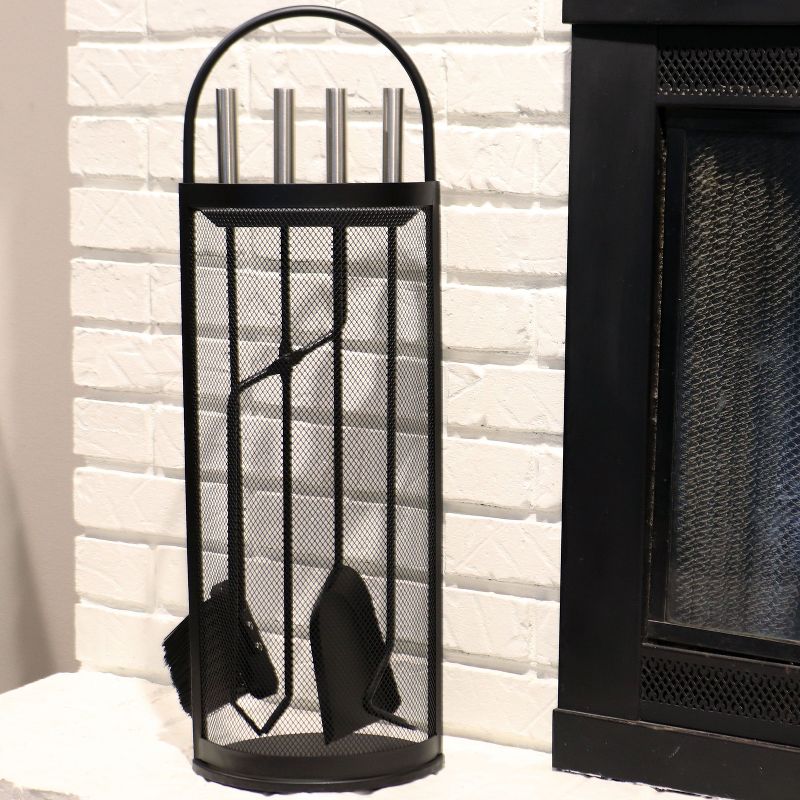 Sunnydaze 4pc Fireplace Tool Set with Mesh Shroud Holder - Black, 3 of 9