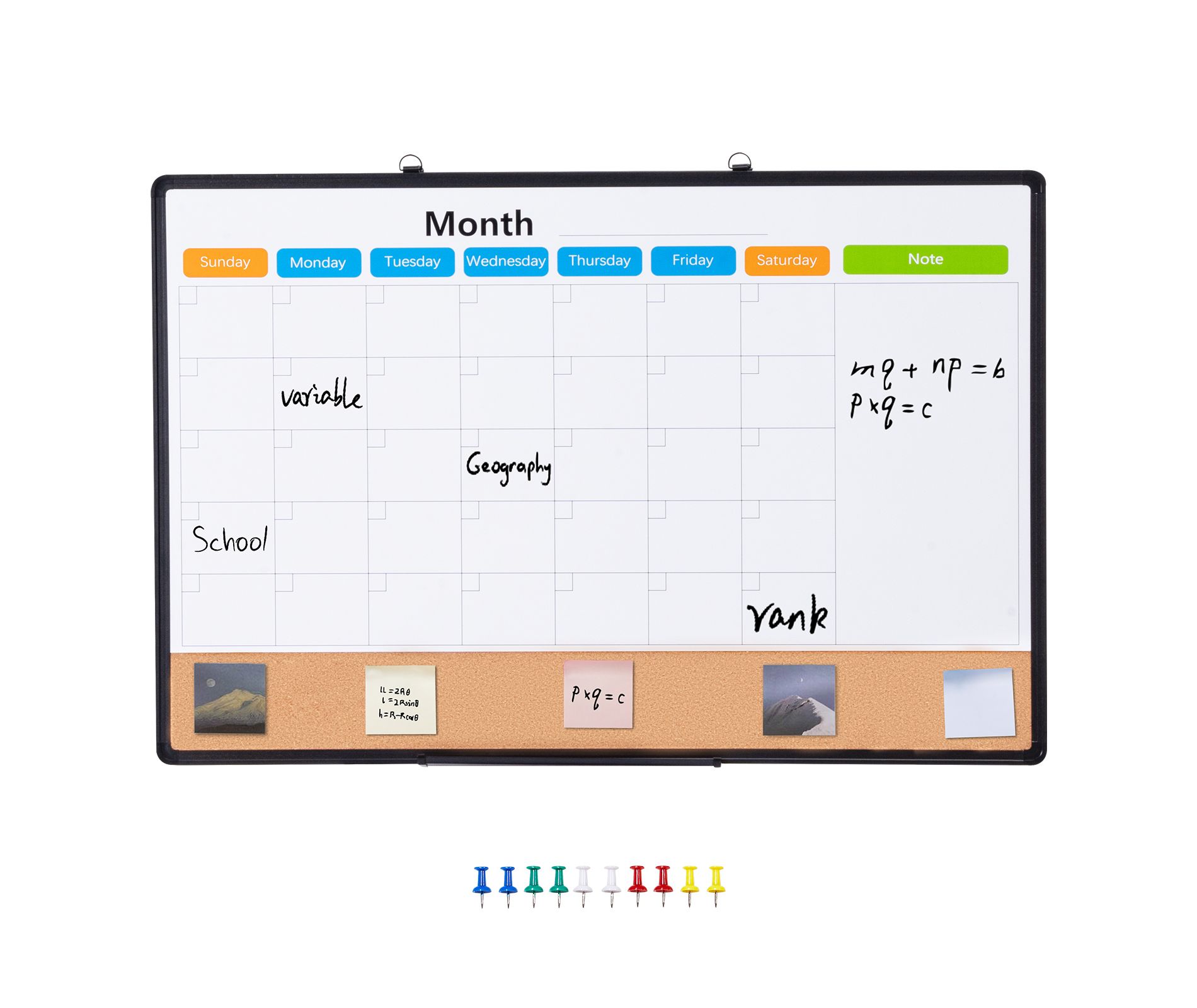 VEVOR 36"x 24" Monthly Calendar Whiteboard & Cork Board Combo with Aluminum Frame – 2-in-1 Magnetic Dry Erase Bulletin Board for Wall Mount