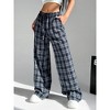 Women's Plaid Checkered Wide Leg Pants Gingham Drawstring Elastic Waist Pajama Lounge Trousers with Pockets - 2 of 4