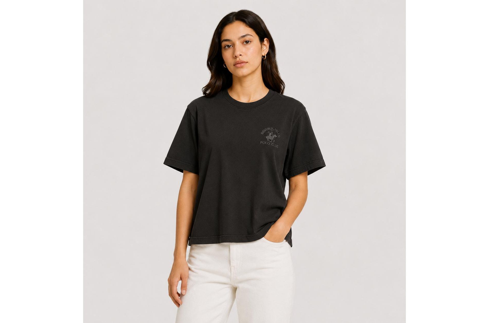 Beverly Hills Polo Club Women's Boxy T-Shirt - Short Sleeve Crewneck Cotton Stretch Oversized Tee (S-XL)