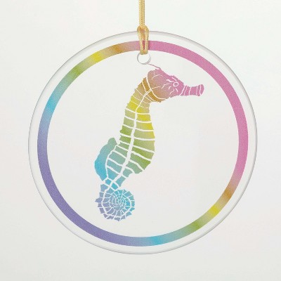 22" Clear Glass and Metal Coastal Wind Chime with Sea Horse Ornament