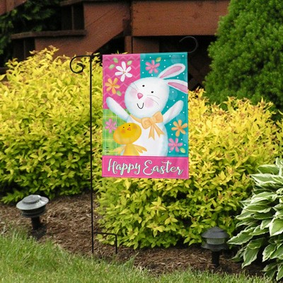 Easter Bunny and Chick Multicolor Polyester Garden Flag