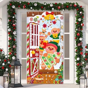Aoibox Christmas Door Cover 1 Piece 70.9 x 35.4 Inch Gingerbread Man Banner for Front Door Photo Backdrop Holiday Party Decoration - 1 of 4