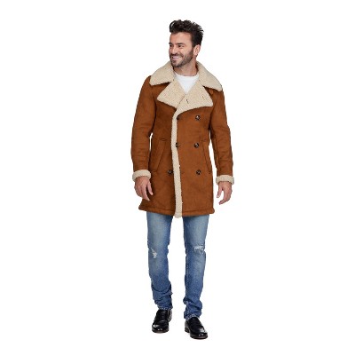 Braveman Faux Shearling Double Breasted Overcoat,Brown,Small — фото 2