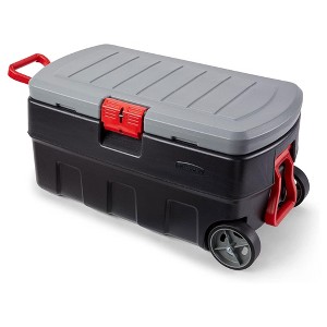 Rubbermaid 35 Gallon Action Packer Lockable Latch Indoor and Outdoor Storage Box Container with Wheels for Home, Garage, Backyard - 1 of 4