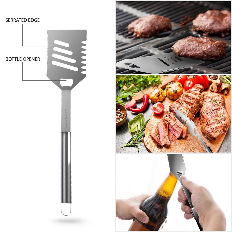 7-Piece BBQ Grill Tool Kit - Stainless Steel BBQ Accessories Kitchen Set with Spatula, Tongs, Fork, Knife, Brush, Skewers, and Case by Home-Complete, 4 of 9