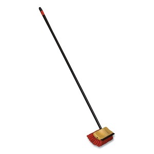 O-Cedar Commercial Bi-Level Floor Scrub Brush, Red Polypropylene Bristles, 10" Brush, 54" Black Metal Handle, 6/Carton - 1 of 1