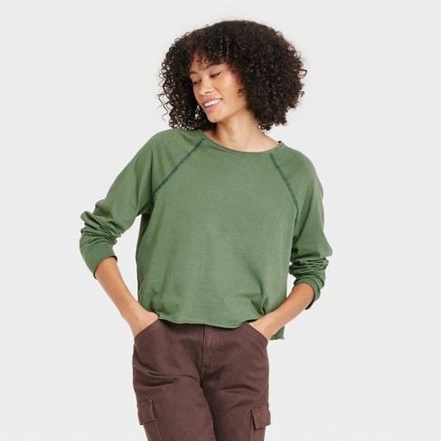Universal Thread Women's Long Sleeve Crew Neck T-Shirt Size XS Olive Green 