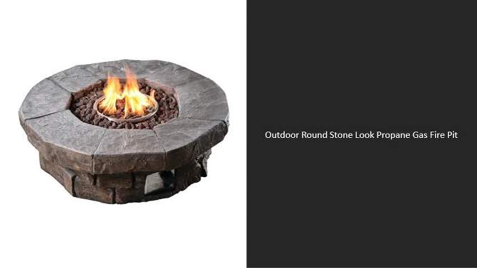 Woodsy Outdoor Round Stone Propane Gas Fire Pit - Teamson Home, 2 of 10, play video