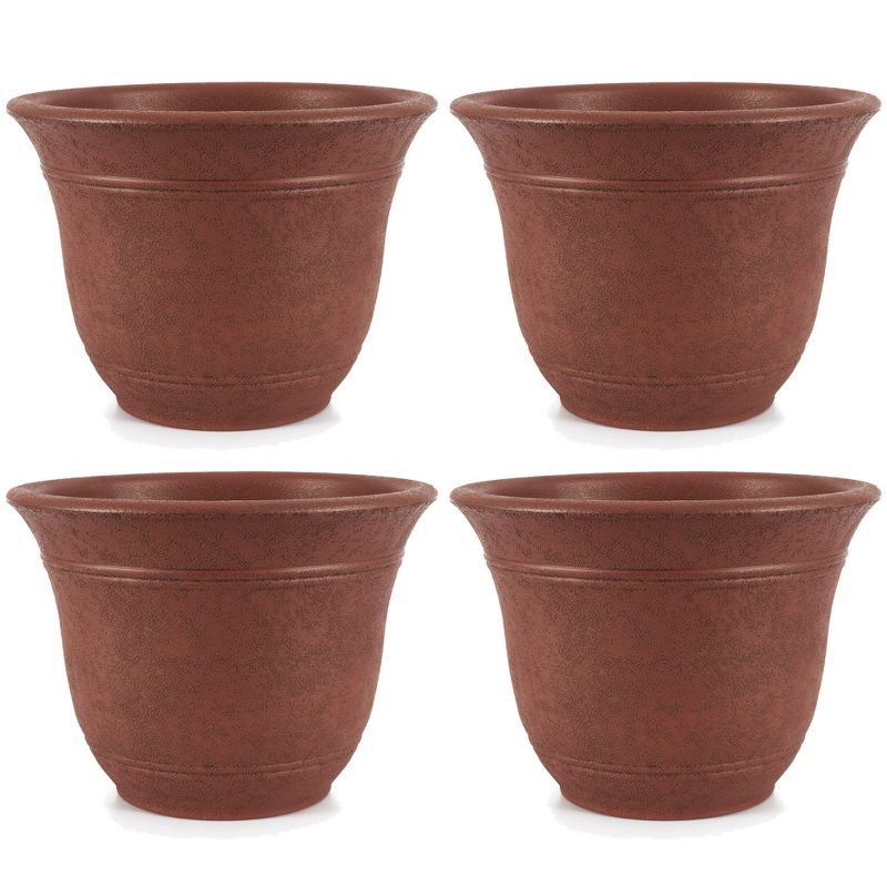 HC Companies Sierra 13 Inch Self Watering Round Plastic Flower Garden Planter Pot Container for Gardening Purposes, Rustic Redstone (4 Pack), 1 of 7