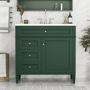 SpassWay 36"L Blue Modern Bathroom Vanity with Top Sink 2 Drawers Tip Out Storage - 1 of 4