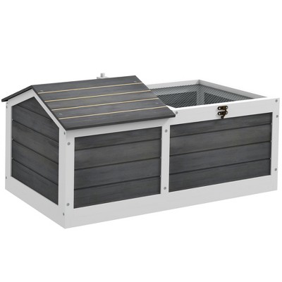 Gray and White Wooden Tortoise Habitat with Mesh Top