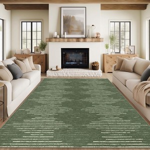 Modern Striped Rug for Living Room, Large Non-Slip Low Pile Diamond Washable Rugs, Stain-Resistant Contemporary Geometric Soft Indoor Carpet - 1 of 4