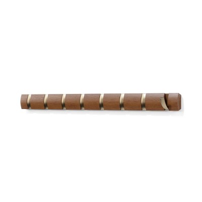 Walnut Wall Mounted Coat Rack with 8 Retractable Hooks