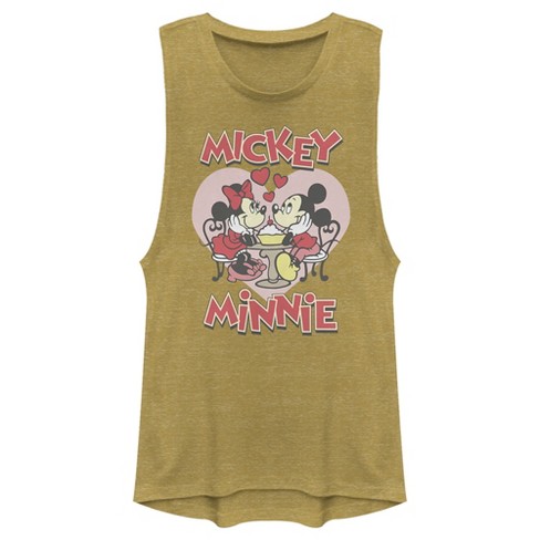 Juniors Womens Mickey & Friends Distressed Sundae Date Festival Muscle Tee  - Gold Heather - 2X Large