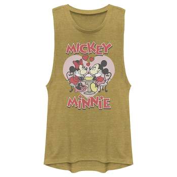 Juniors Womens Mickey & Friends Distressed Sundae Date Festival Muscle Tee